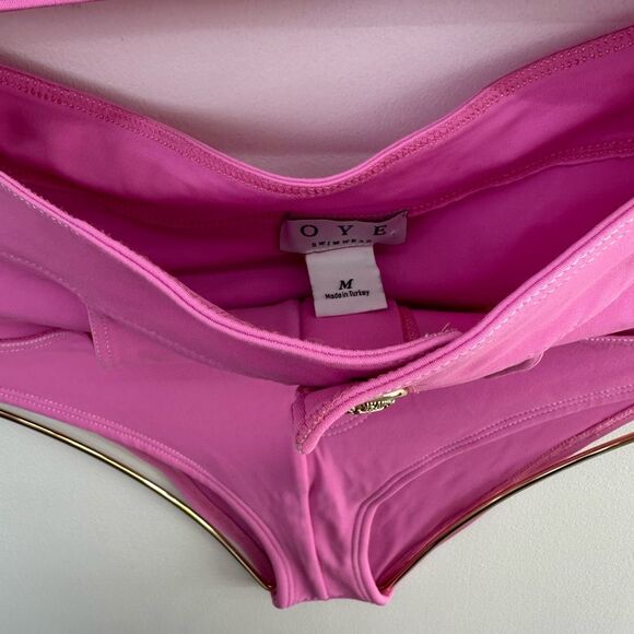 OYE Swimwear Women’s Lavinia Pink Bandeau Bikini Gold Button Detail - Picture 5 of 12